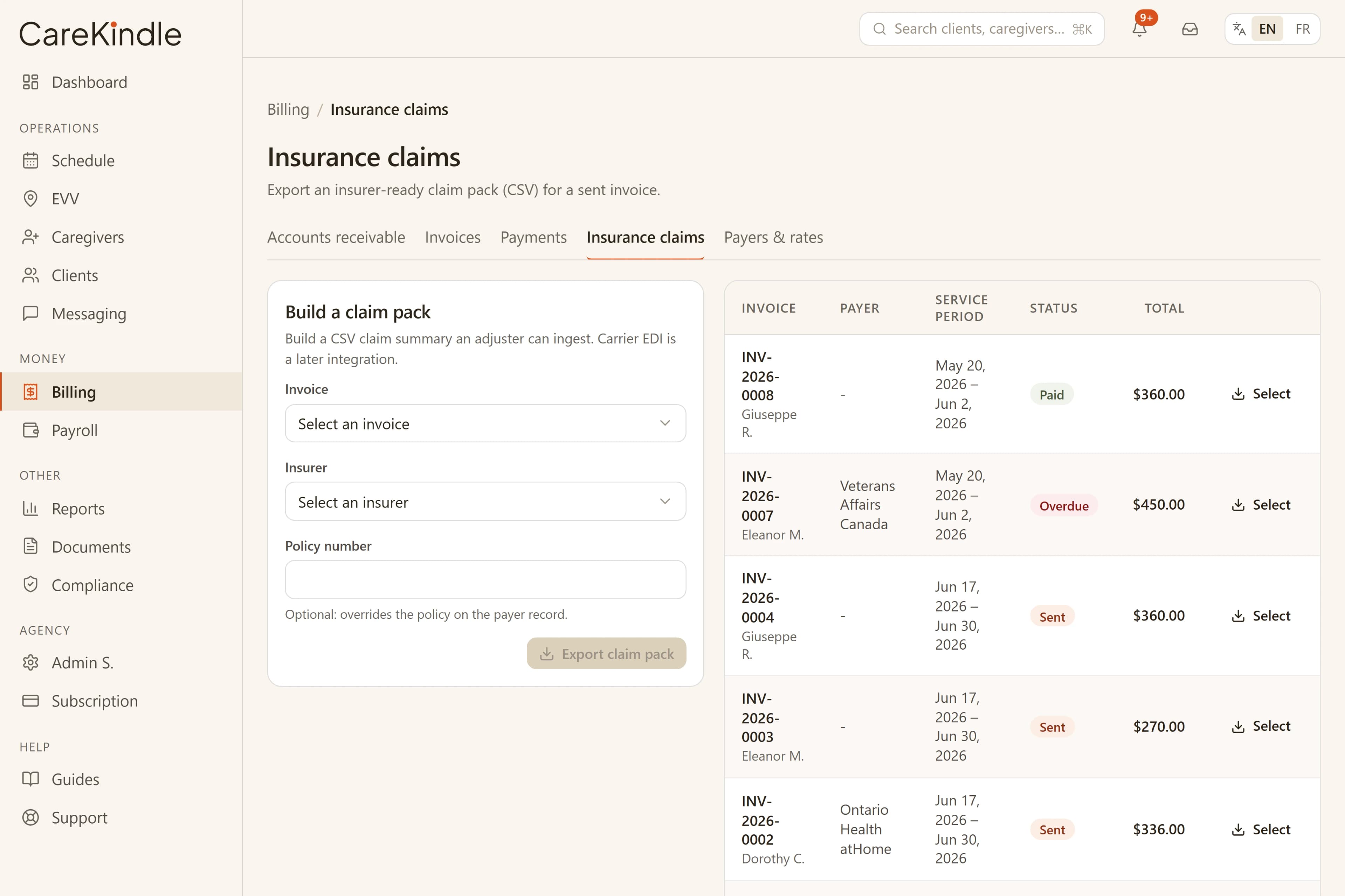Insurer claims in CareKindle
