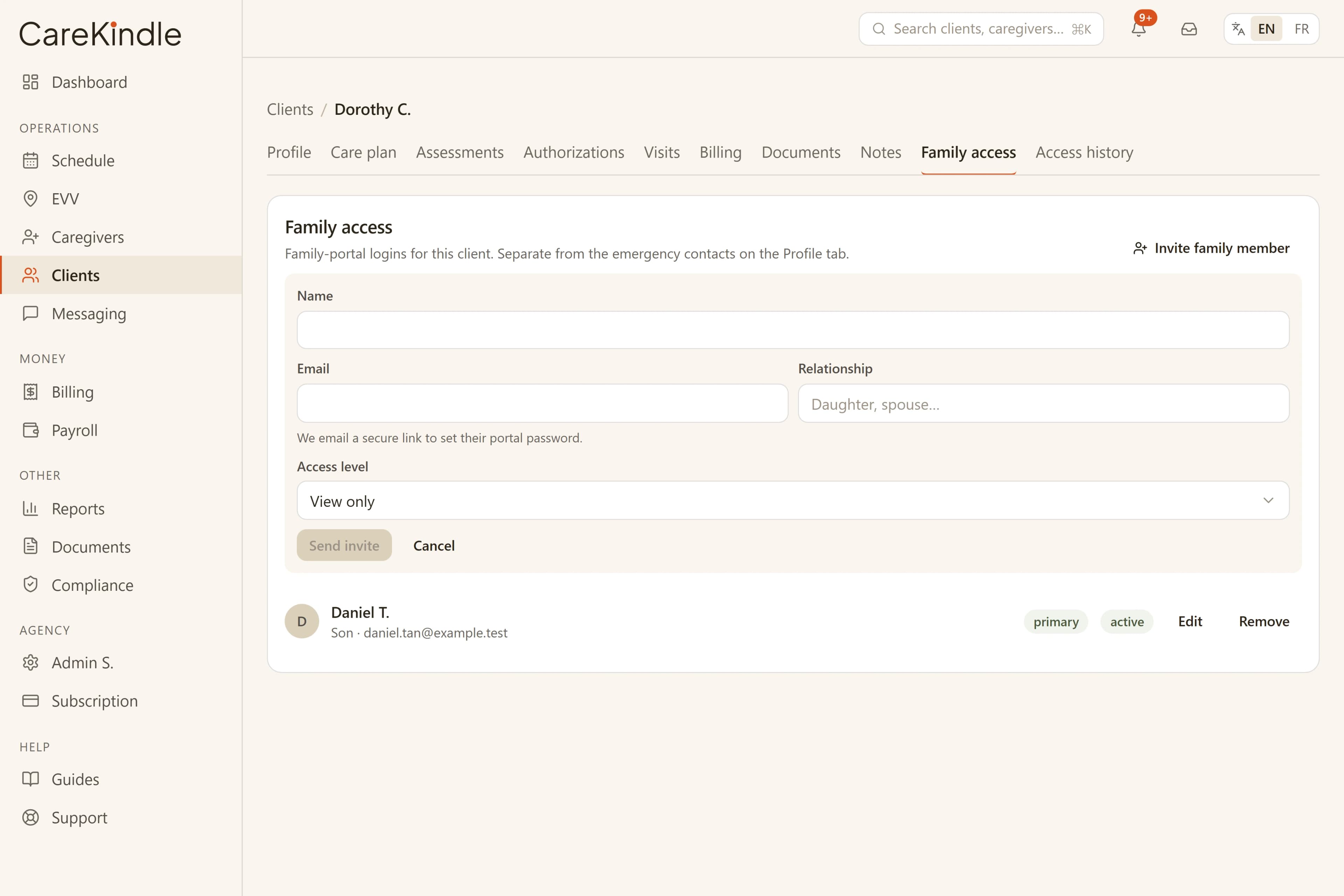 Family portal access management