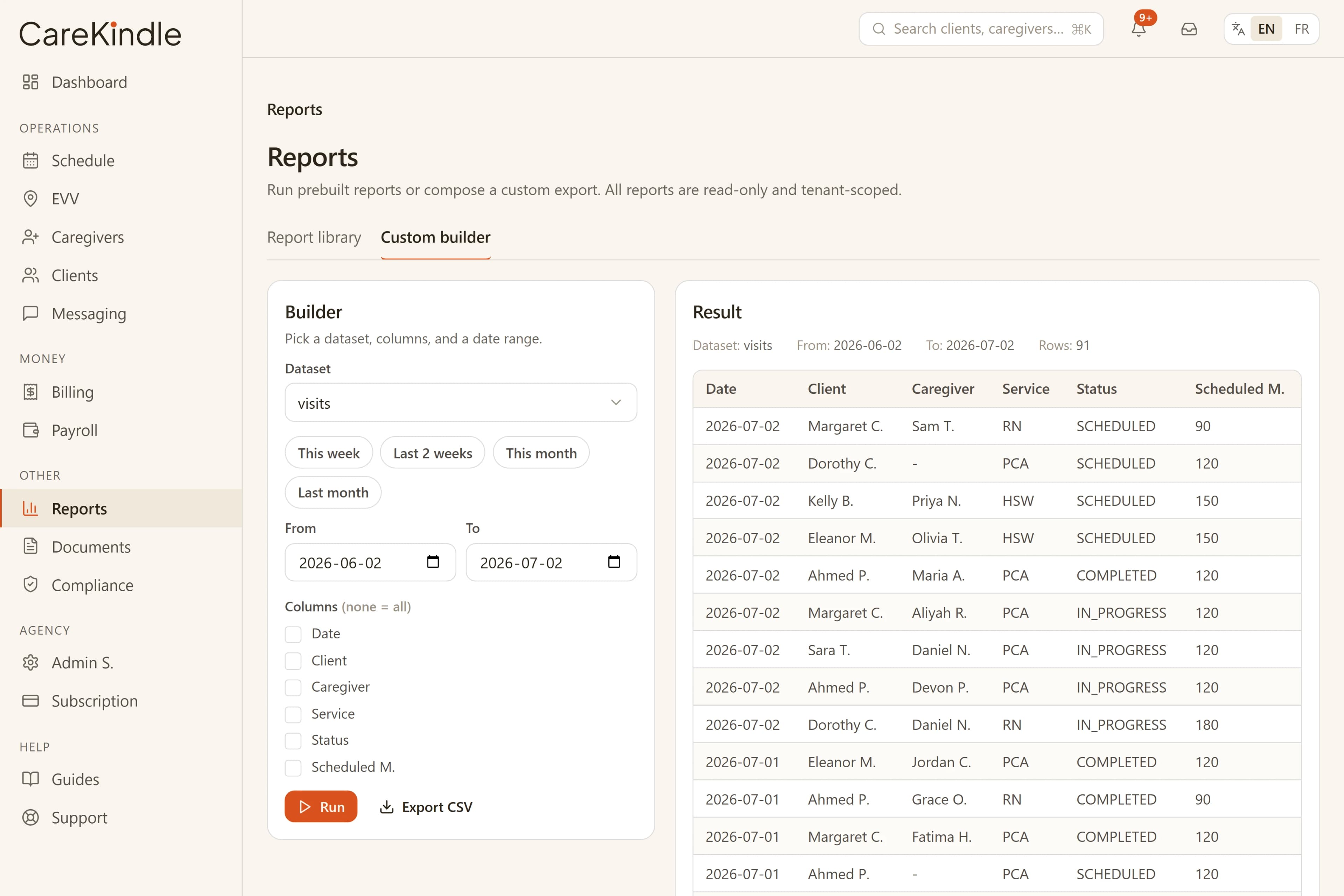 The CareKindle report builder