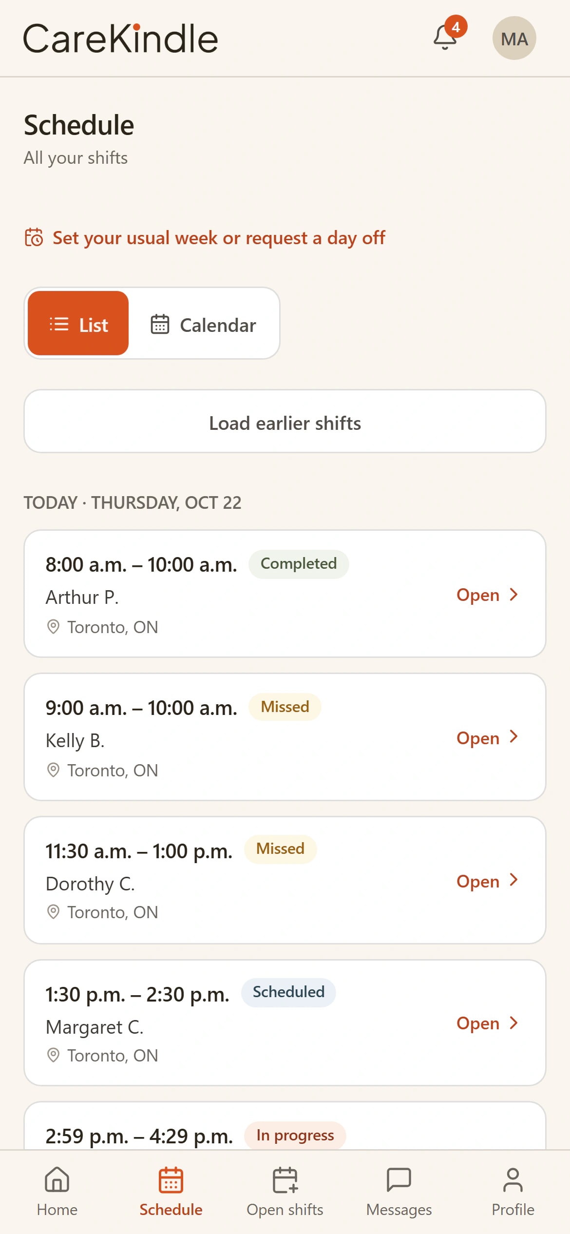 CareKindle caregiver schedule on a phone.
