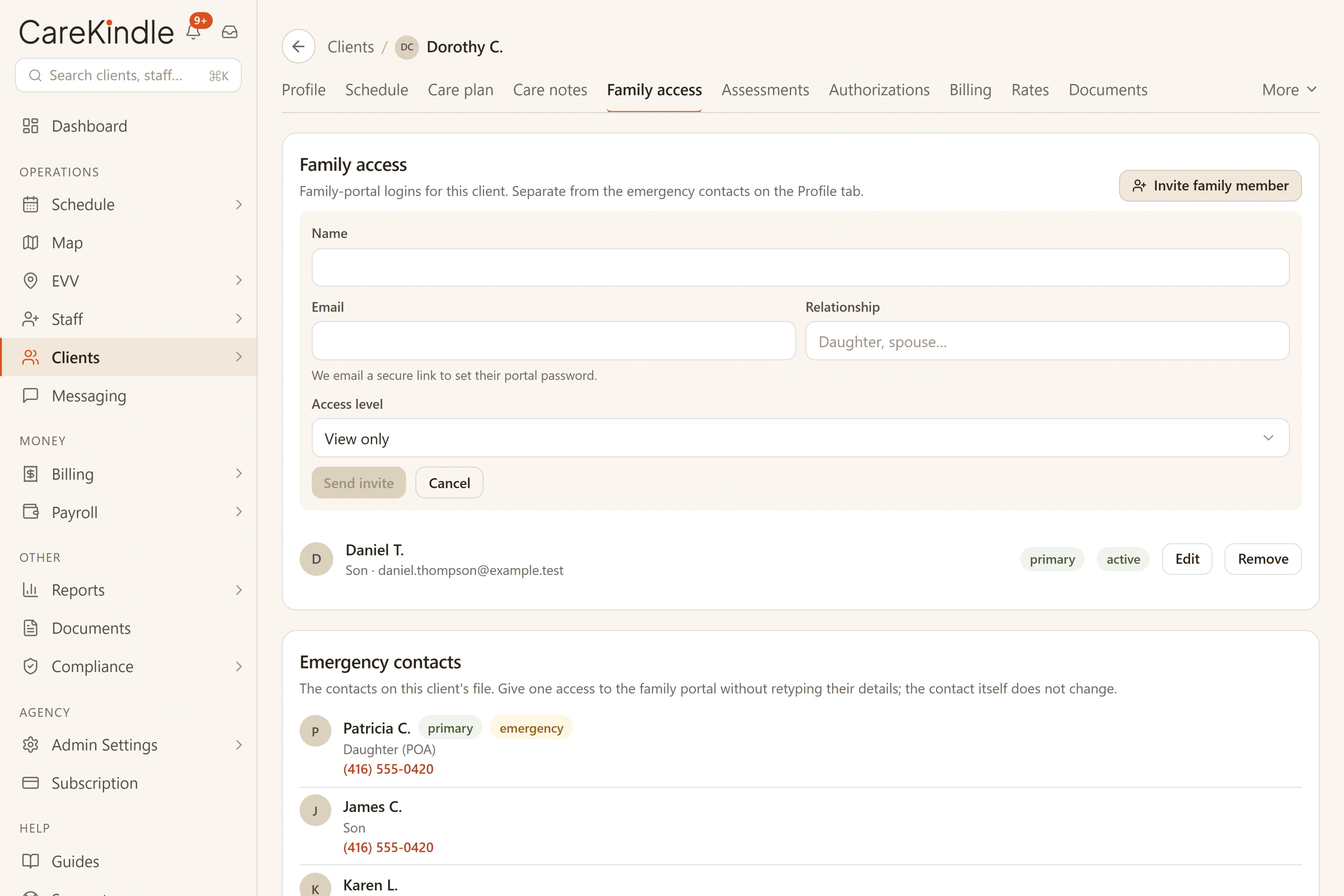 Family portal access management