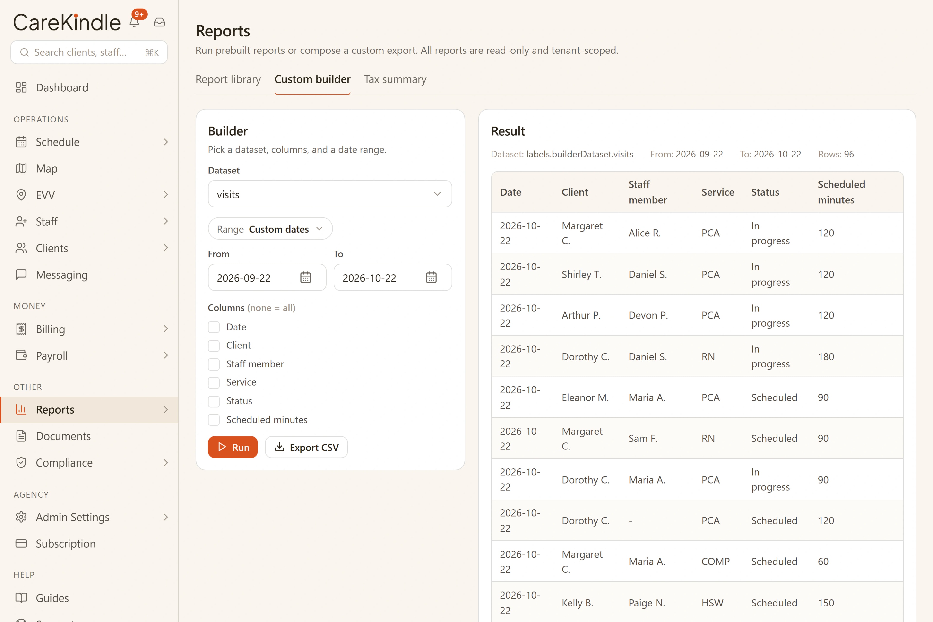 The CareKindle report builder