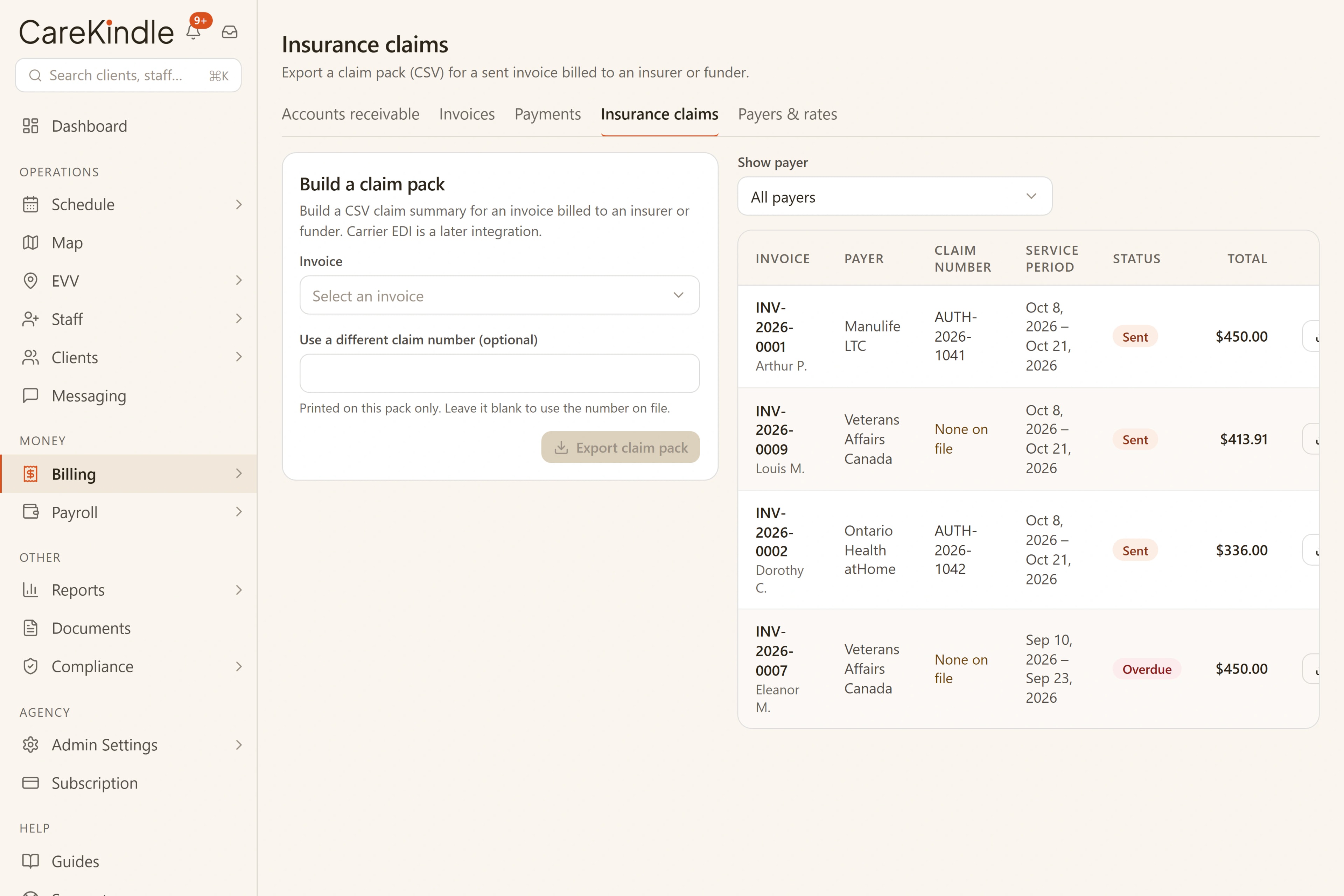 Insurer claims in CareKindle